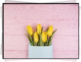 Żółte, Tulipany, Różowe, Deski, Papierowa, Torba
