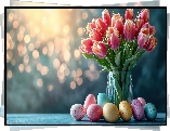 Tulipany, Bukiet, Kolorowe, Pisanki, Wielkanoc, Grafika