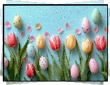 Wielkanoc, Pisanki, Tulipany, Płatki, Tło
