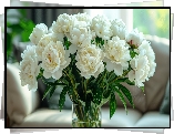 Bukiet, Kwiaty, Białe, Piwonie, Wazon Bukiet Kwiatów