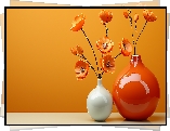Kwiaty, Maki, Wazony, Pomarańczowe, Tło, 2D