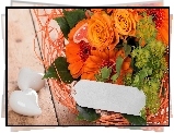 Pomarańczowy, Bukiet Kwiatów, Serduszka