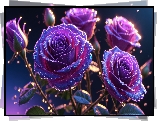 Róże, Purpurowe, Kwiaty, Krople, Grafika