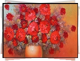 Reprodukcja, Obraz, Bukiet, Czerwone, Kwiaty, Wazon