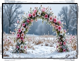Zima, Łuk, Kwiaty, Roślinność, Drzewa, Śnieg