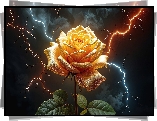 Pomarańczowa, Róża, Błyskawice, Pioruny, Grafika