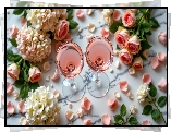 Wino, Kieliszki, Kwiaty, Róże, Hortensje, AI