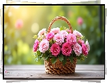 Różowe, Róże, Kwiaty, Koszyk, Grafika