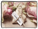 Kwiaty, Róże, Serduszko, Sznurek, Napis, Wyznanie, Miłość