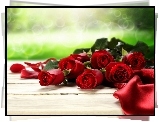 Róże, Czerwone, Wiązanka, Rozmycie