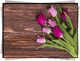Różowe, Tulipany, Brązowe, Deski
