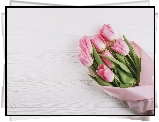 Różowe, Tulipany, Bukiet, Deski