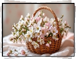 Białe, Różowe, Kwiaty, Wiklinowy, Koszyk