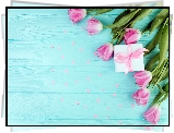 Różowe, Tulipany, Prezent, Deski