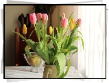 Różowe, Żółte, Tulipany, Dzbanek