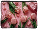 Kwiaty, Różowe, Tulipany, Krople, Prezent