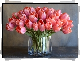 Bukiet, Różowe, Tulipany, Szklany, Wazon
