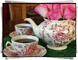 Serwis, Porcelanowy, Herbata, Bukiecik, Róż