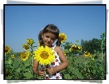 Dziewczynka, Słoneczniki, Kucyki