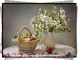 Stół, Wazon, Białe, Kwiatki, Kosz, Jajka