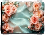Różowe, Róże, Listki, Tkanina