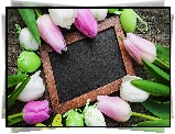 Tulipany, Pisanki, Ramka, Deski, Wielkanoc