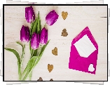 Tulipany, Bukiet, Koperta, Serduszka