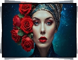 Kobieta, Twarz, Makijaż, Róże, Grafika