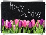 Urodziny, Napis, Tablica, Tulipany