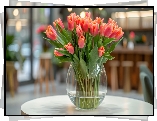 Różowe, Tulipany, Szklany, Wazon