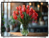 Bukiet, Czerwone, Tulipany, Wazon Kwiat, Tulipan