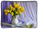 Żółte, Tulipany, Wazon, Świeca, Nuty