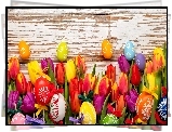 Wielkanoc, Kompozycja, Pisanki, Tulipany