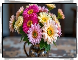 Kwiaty, Żółte, Różowe, Gerbery, Dzbanek